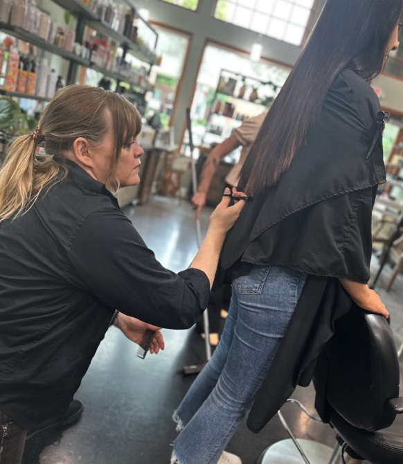 Client hair by Annah Davis — bright blonde transformation